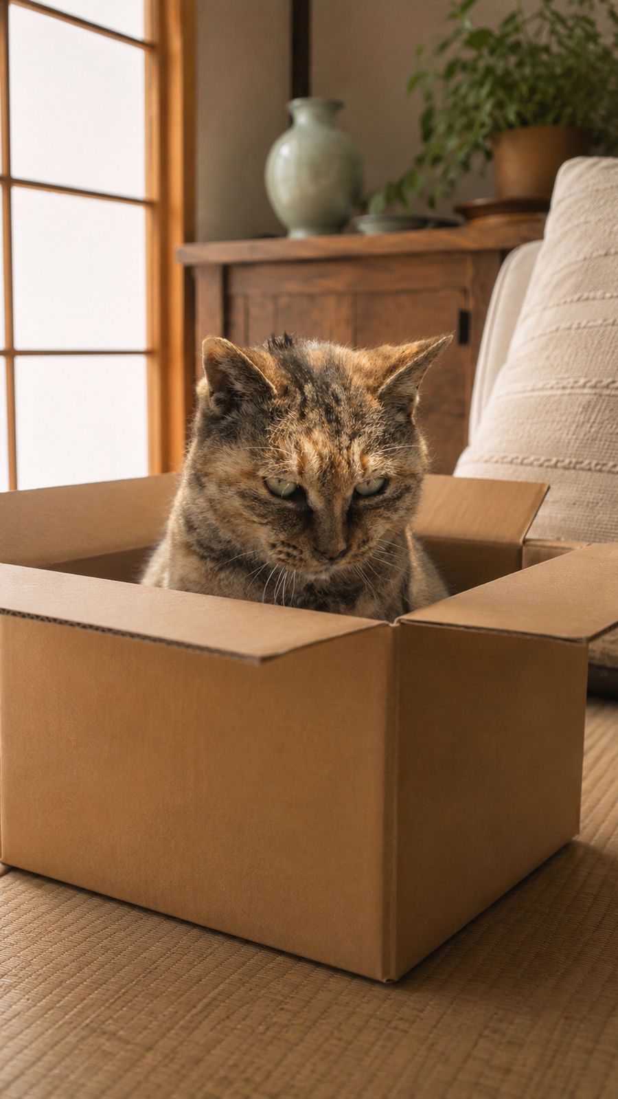段ボールに入る猫