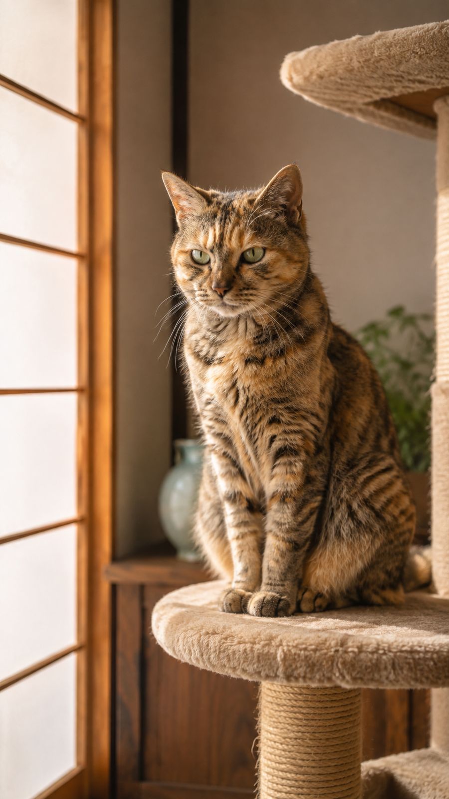 キャットタワーに座る猫